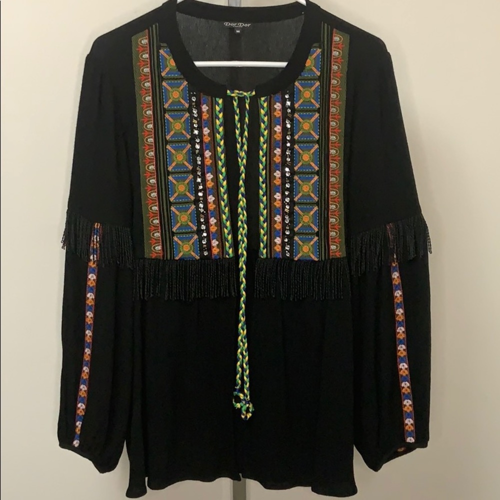Dor Dor Couture boho open front cardigan top sz M